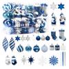Alupssuc 112pcs Christmas Balls Ornaments Set, Shatterproof Plastic Baubles Christmas Penguin, Polar Bear for Xmas Tree Holiday Wedding Party Decorations with Hanging Strings, Blue and White view 1