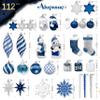 Alupssuc 112pcs Christmas Balls Ornaments Set, Shatterproof Plastic Baubles Christmas Penguin, Polar Bear for Xmas Tree Holiday Wedding Party Decorations with Hanging Strings, Blue and White view 3