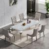 Goujxcy 70" Marble Dining Table Set for 6, Modern 7 Piece Dining Room Table Set with White Faux Marble Dining Table & 6 Grey Velvet Upholstered Chairs, Luxury Silver Kitchen Table Chairs Set of 6 view 1
