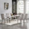 Goujxcy 70" Marble Dining Table Set for 6, Modern 7 Piece Dining Room Table Set with White Faux Marble Dining Table & 6 Grey Velvet Upholstered Chairs, Luxury Silver Kitchen Table Chairs Set of 6 view 2