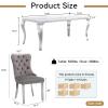 Goujxcy 70" Marble Dining Table Set for 6, Modern 7 Piece Dining Room Table Set with White Faux Marble Dining Table & 6 Grey Velvet Upholstered Chairs, Luxury Silver Kitchen Table Chairs Set of 6 view 3