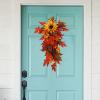 YLSZHY Autumn Artificial Sunflower Teardrop Wreaths for Front Door, Fall Garland with Fake Maple Leaves for Home Thanksgiving Window Wall Farmhouse Indoor Outdoor Decoration view 3