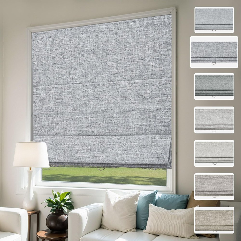 UrMoon Cordless Roman Shade for Windows Waterproof Blackout Roman Shades for Door Fabric Window Blinds for Home, Granite Gray(40% Gray), 24 1/2" W x 72" H