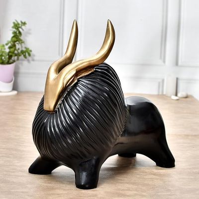 295 Handicrafts Black Yak Sculpture for Home Decor with Golden Horned Showpiece Figurine