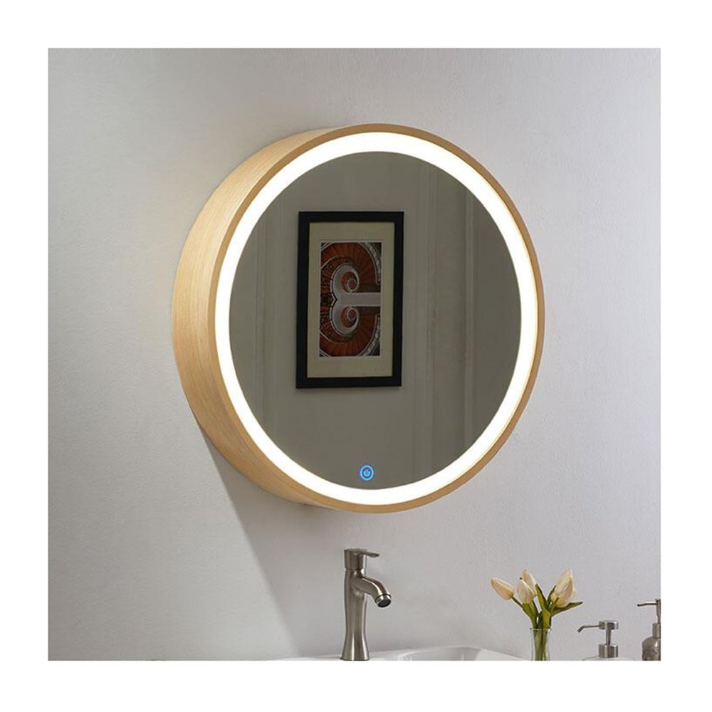 ZXCVBNAS Round Medicine Cabinets for Bathroom with Mirror,Medicine Cabinet50/60/70cm Farmhouse Bathroom Cabinet with Circle Wall Mounted Vanity MirrorSolid Wood Mirror Cabinet(D,D60cm/24in)