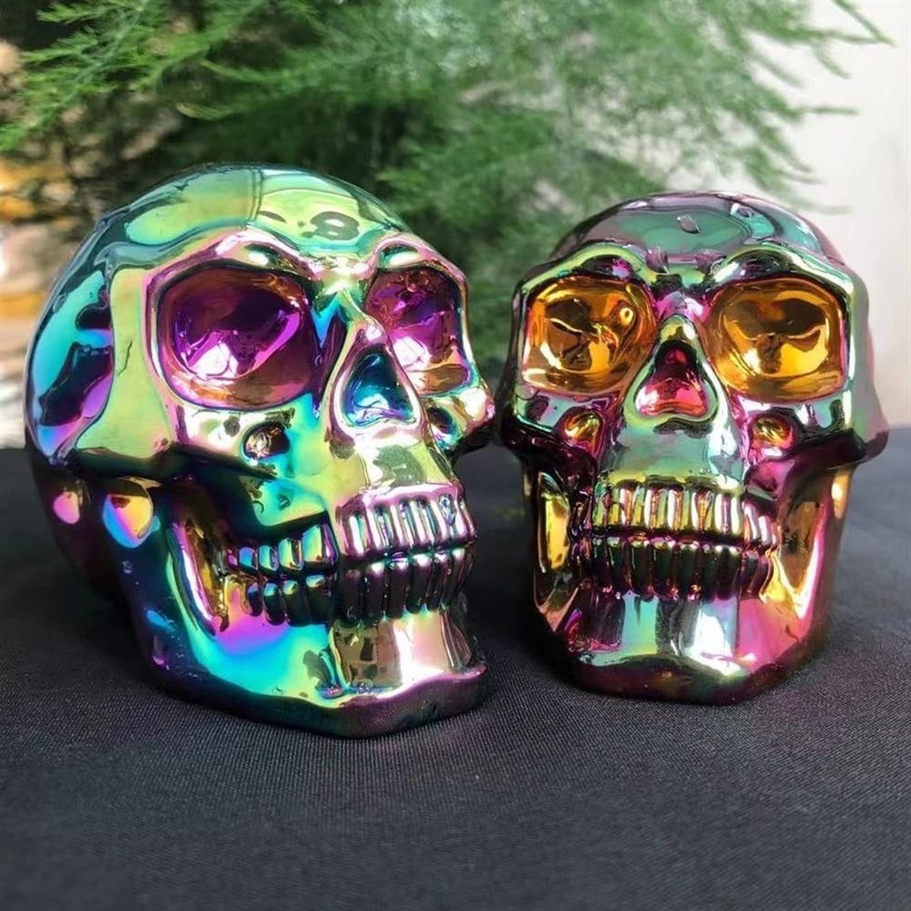 NSIXSURIM Crystal 1pc About 7.5cm Angel Aura Stone Skull Rainbow Electroplating Crystal Good Carved Home Decoration Random Can be Used for Crystals and Stones(1pc 290-300g)
