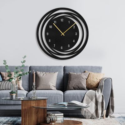 SIGNLEADER Metal Wall Clock Decor, Swirl Pattern Arabic Numeral Wall Art Sculpture Round Clock Silent Battery Operated Hangings Home Decoration for Living Room, Kitchen, Bathroom, Bedroom - 30" Black