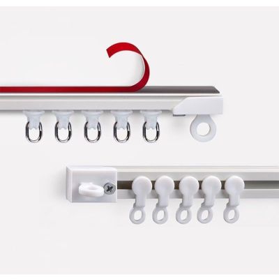 Self Adhesive Curtain Track Set, Rust-Resistant Curtain Rail, Ceiling and Wall Mount, No Drilling, Screws Or Tools Ceiling Track, Easy To Install Curtain Track System with Pulleys and End Cap(Ceiling,