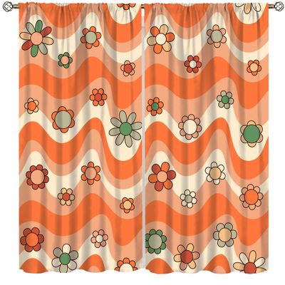 SENRUEGT 70s Boho Retro Curtains for Bedroom,Groovy Vintage Floral Rainbow Window Treatments Drapes for Kids Girls Window 42"" W X 63"" L, Style-6
