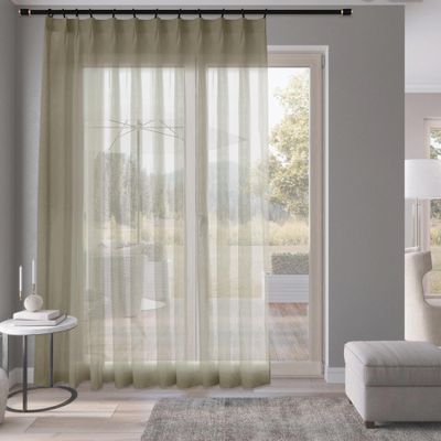 Fcosie Extra Wide Stripe Textured Sheer Drapes 108 inches Length, Pinch Pleat Curtain for Sliding Patio Door for Traverse Rod & Track, Light Filtering Draperies, Fog 200" W by 108" L (1 Panel)