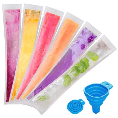 100PCS BPA-free disposable popsicle popsicle mold bags, zipper seal, suitable for yogurt bars, fruit bars, popsicles, chocolate milk bars, etc., equipped with funnel (1)