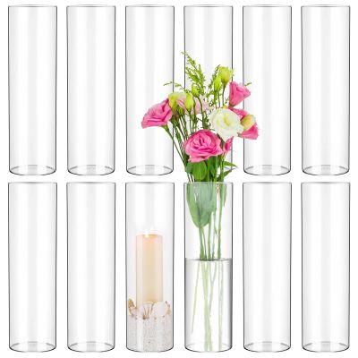 12 Pack Glass Cylinder Vases for Centerpieces,Wedding Flower Vase Centerpieces for Tables,8 Inch Glass Cylinder Vase for Flowers Decor, Table Shelf, Floating Candle and Home Decor