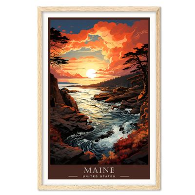 01September Maine Poster Art Print, States Landscape Wall art Decor, Acadia National Park Poster, Office Wall Poster, Vintage Travel Poster, 50 States, Usa Travel Poster - UNFRAMED