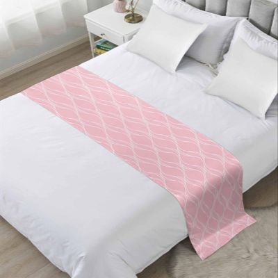Coral Red Geometric Bed Runner for Cal. King Size Bed, Abstract Modern Wave Lines Art Bedspread Protector Slipcover Bed Scarf for Foot Bed Runners & Scarves for Bedroom Hotel Wedding Room 94x20 Inches
