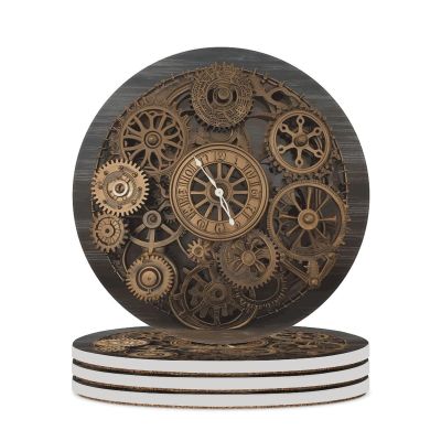 4PCS Drink Coaster Steampunk Gears Clock Absorbent Coasters Set Coffee Table Coasters for Drink Coffee Cup Beverage Coasters Wine Beer Bar Coasters