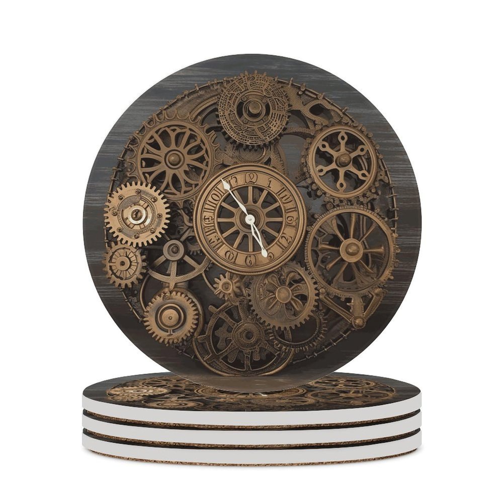 4PCS Drink Coaster Steampunk Gears Clock Absorbent Coasters Set Coffee Table Coasters for Drink Coffee Cup Beverage Coasters Wine Beer Bar Coasters