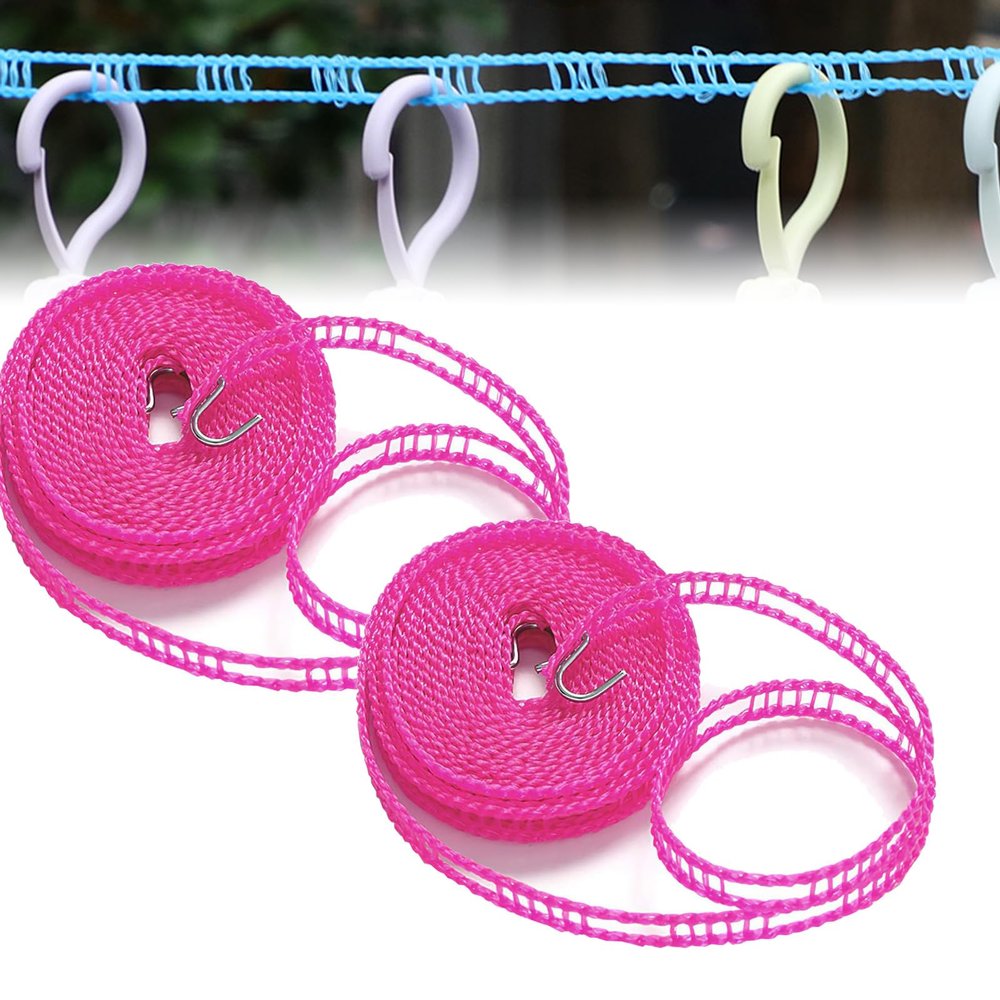Portable Clothesline, 2024 New Portable Clothesline, Windproof Nylon Adjustable Non-slip Rope for Patio Outdoor Travel Camping Laundry Drying Laundry Rope. (Pink,2 pcs (10m/32.8ft))