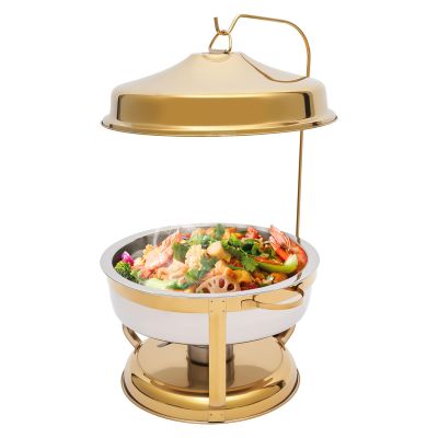 9.5QT Countertop Stainless Steel Chafing Dish Buffet Set, 13.78" Round Buffet Chafer Servers and Food Warmers with Top Lid, Gold