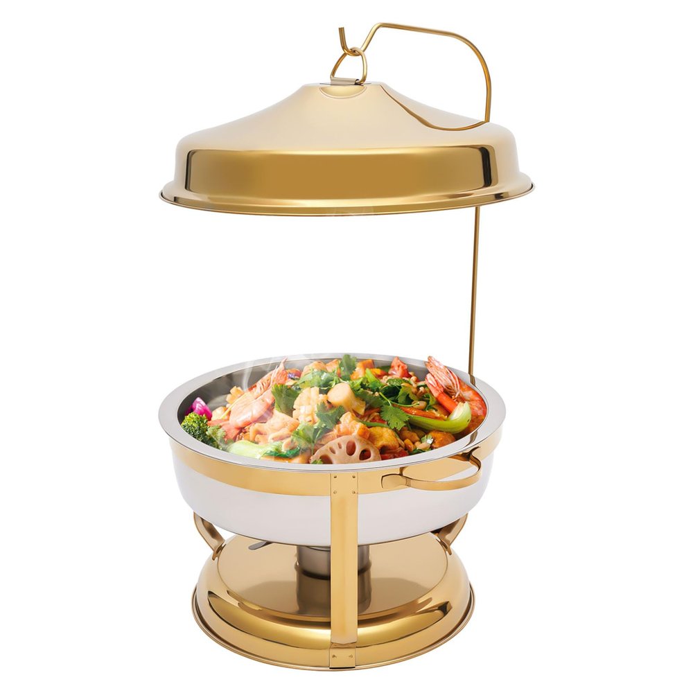 9.5QT Countertop Stainless Steel Chafing Dish Buffet Set, 13.78" Round Buffet Chafer Servers and Food Warmers with Top Lid, Gold
