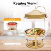 9.5QT Countertop Stainless Steel Chafing Dish Buffet Set, 13.78" Round Buffet Chafer Servers and Food Warmers with Top Lid, Gold view 4