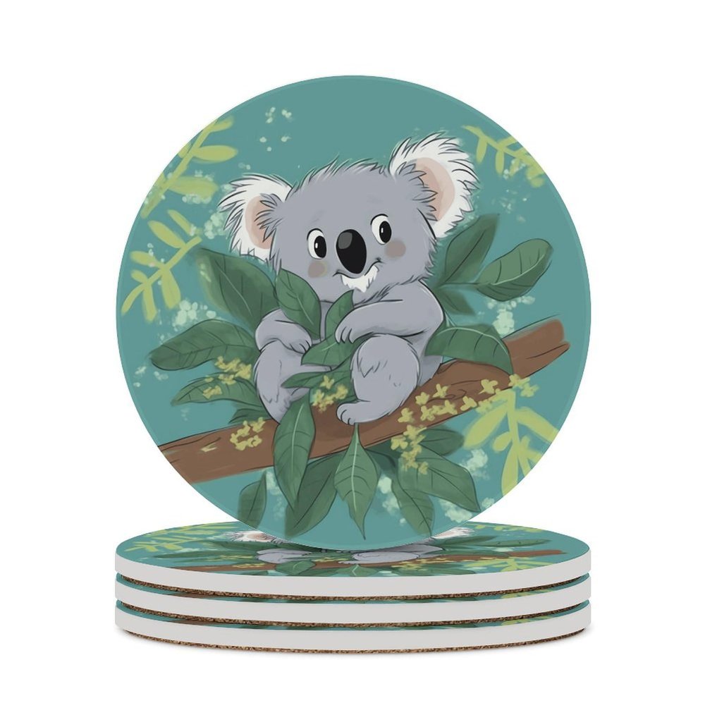4PCS Drink Coaster Koala Vine Cartoon Absorbent Coasters Set Coffee Table Coasters for Drink Coffee Cup Beverage Coasters Wine Beer Bar Coasters