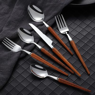 108 Piece Set of 6 Pieces Cutlery, Stainless Steel Cutlery, Mirror Polished flatware, Kitchen Utensils, Home & Dining Utensils, Dishwasher Safe Japanese, Wooden Handle Cutlery, Western Steak Knife