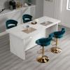 HEAH-YO Swivel Bar Stools Set of 4, Adjustable Counter Height Stools with Woven Backrest, Teal Green  Velvet Upholstered Seat, Golden Base, Kitchen Island Stool for Dining Room, Counter and Bar view 2
