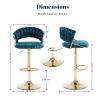 HEAH-YO Swivel Bar Stools Set of 4, Adjustable Counter Height Stools with Woven Backrest, Teal Green  Velvet Upholstered Seat, Golden Base, Kitchen Island Stool for Dining Room, Counter and Bar view 3