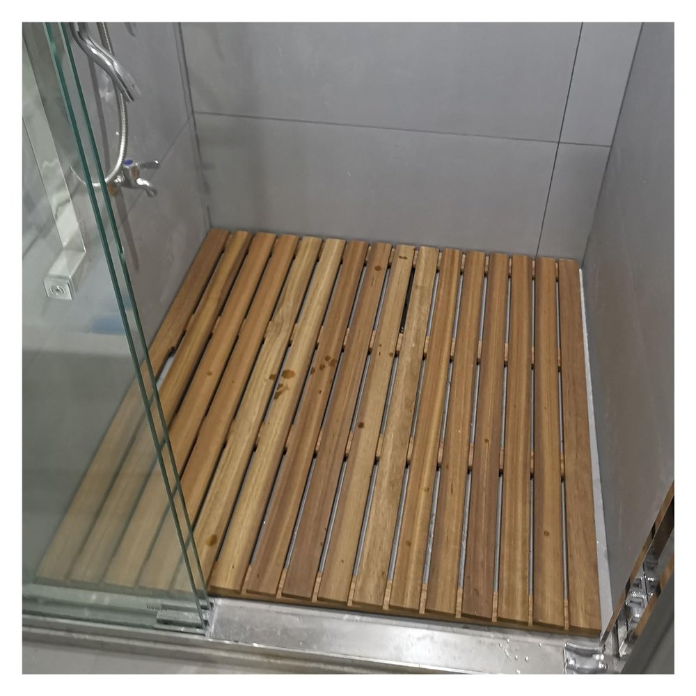 YLLFFLL 20 24 27 30 Waterproof Wooden Bathroom Mat Raised, Teak Non Slip Large Shower Mats for Walk-in Shower for Seniors/Kids, Heavy Duty Portable Bath Floor Mat Indoor Outdoor(30x36in(76x91.4cm))