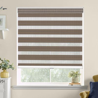Didoya Zebra Blinds for Windows, Cordless Roller Shades for Indoor Windows with Color Matched Cassette, Dual Layer Fabric Light Filtering Sheer Shades for Living Room Bedroom, Strip Coffee 41"W x 72"H
