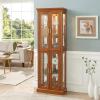 Curio Cabinet with Glass Doors, 6-Tier Glass Display Cabinet China Cabinet with Adjustable Shelves & Mirrored Back Panel, Cabinet Glass Display Case for Entryway, Living Room, Oak view 1
