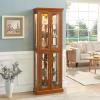 Curio Cabinet with Glass Doors, 6-Tier Glass Display Cabinet China Cabinet with Adjustable Shelves & Mirrored Back Panel, Cabinet Glass Display Case for Entryway, Living Room, Oak view 2