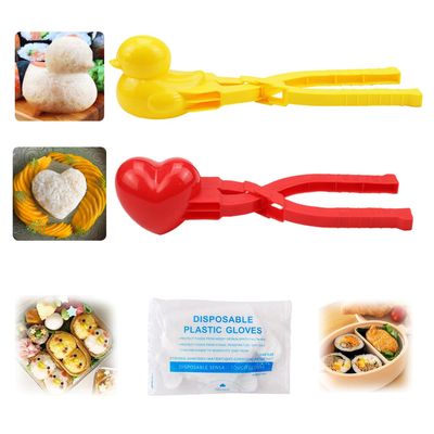 2 Pcs Duck Rice Mold DIY Sushi Molds 3D Rice Shaper Mold Animal Rice Tool with Poly Plastic Gloves for Rice Balls, Sushi, Croquettes(Duck+Love)