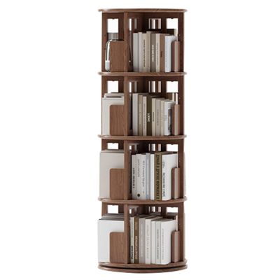 4/5/6 Shelf Solid Wood Rotating Bookshelf Round Cubic Living Room Shelf Smoothly Sanded Edges to Prevent Bumping Suitable for Living Room Bedroom Study Room Classroom(Walnut Colored,4 Layers)