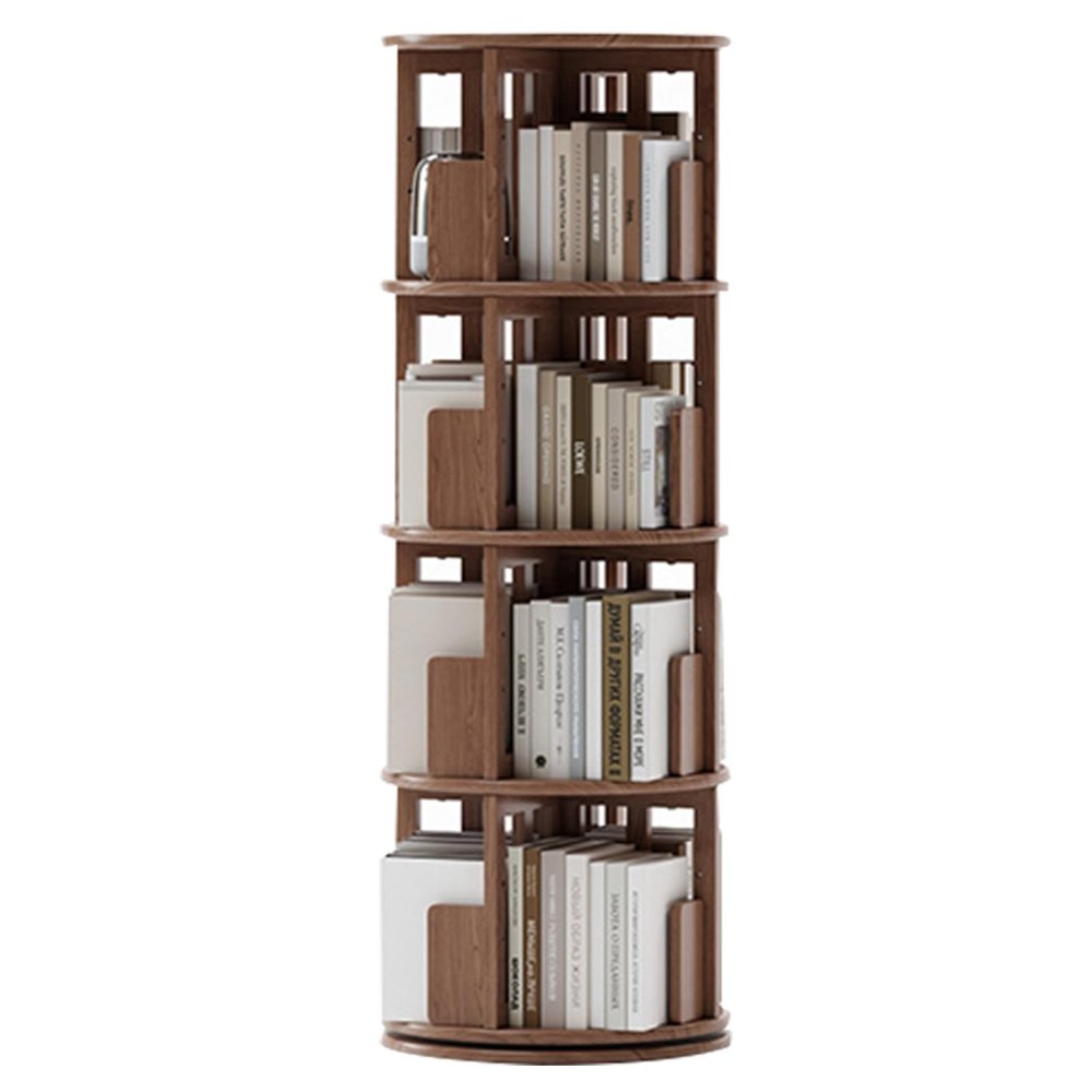 4/5/6 Shelf Solid Wood Rotating Bookshelf Round Cubic Living Room Shelf Smoothly Sanded Edges to Prevent Bumping Suitable for Living Room Bedroom Study Room Classroom(Walnut Colored,4 Layers)