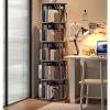 4/5/6 Shelf Solid Wood Rotating Bookshelf Round Cubic Living Room Shelf Smoothly Sanded Edges to Prevent Bumping Suitable for Living Room Bedroom Study Room Classroom(Walnut Colored,4 Layers) view 3