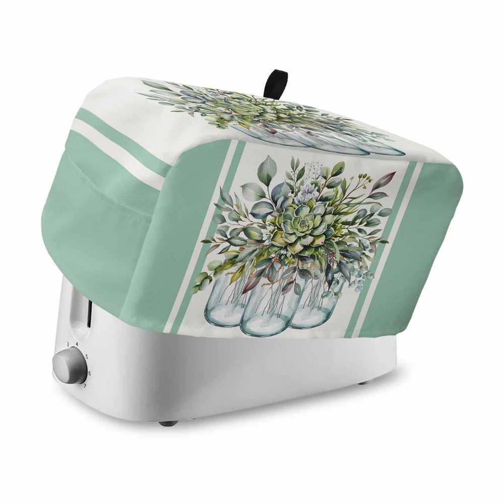 Sage Green Eucalyptus 4 Slice Toaster Cover Small Appliance Cover Toaster Dustproof Fingerprint Protectors Machine Washable, Spring Botanical Leaves Watercolor