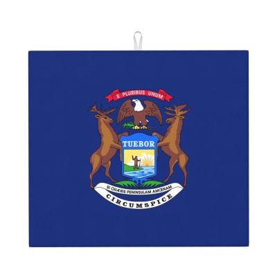 Michigan State Flag Print Dish Drying Mat Absorbent Drying Mat Kitchen Drying Mat For Countertops Draining Racks