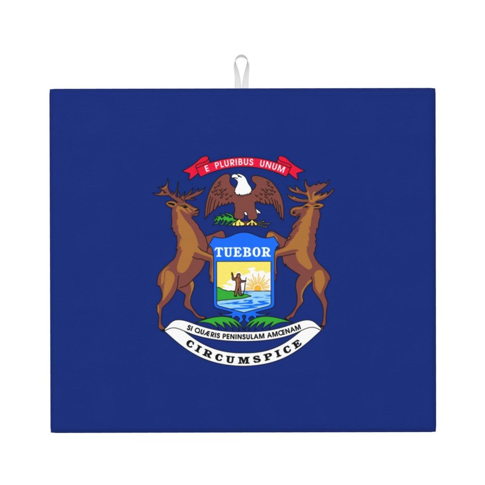 Michigan State Flag Print Dish Drying Mat Absorbent Drying Mat Kitchen Drying Mat For Countertops Draining Racks