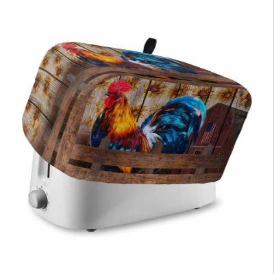 Farmhouse Rooster 4 Slice Toaster Cover Small Appliance Cover Toaster Dustproof Fingerprint Protectors Machine Washable, Rustic Sunflower Farm Wood Grain Brown
