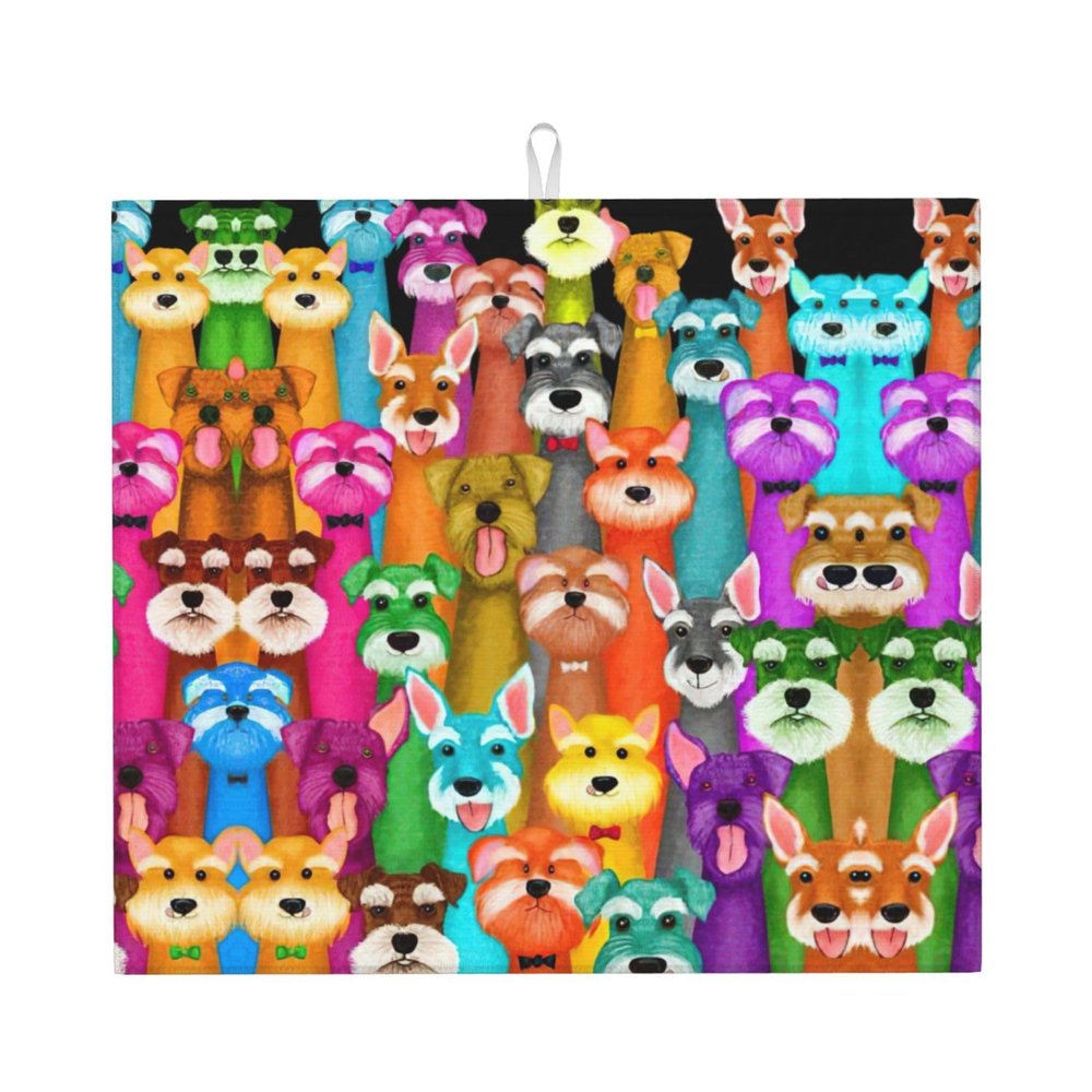 Oil Cute Schnauzer Dogs Print Dish Drying Mat Absorbent Drying Mat Kitchen Drying Mat For Countertops Draining Racks