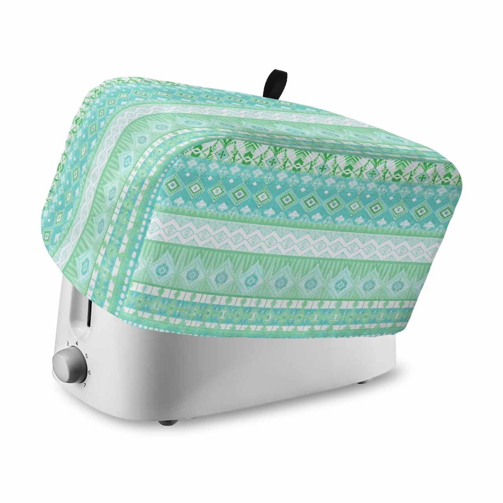 Aqua Green Boho 2 Slice Toaster Cover Small Appliance Cover Toaster Dustproof Fingerprint Protectors Machine Washable, Contemporary Batik Geometric Mandala Bohemian