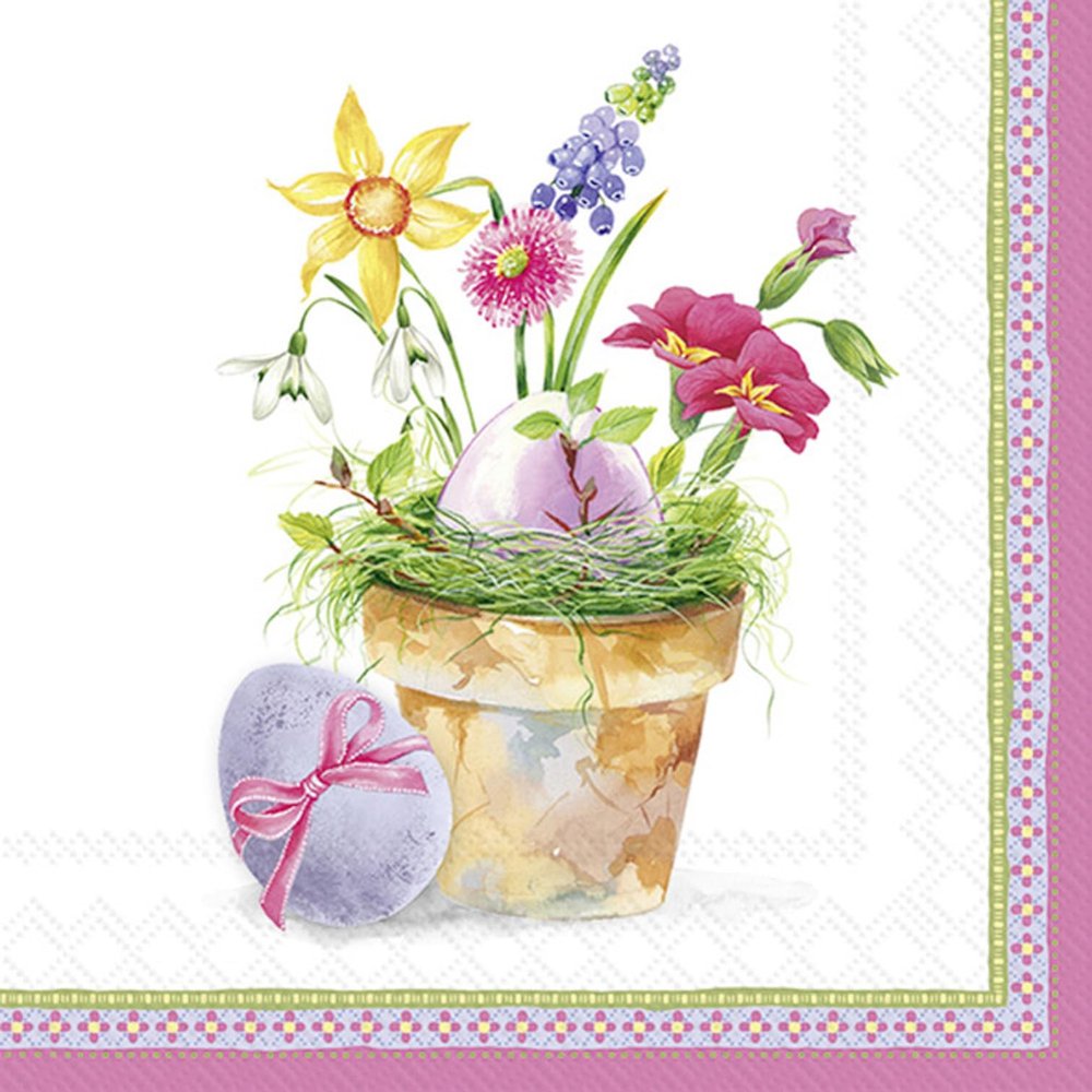 IHR Ideal Home Range Party Napkins Disposable 3-Ply Paper Lunch Napkin Pack, 6.5" x 6.5", Flower Easter Eggs, 20-Count