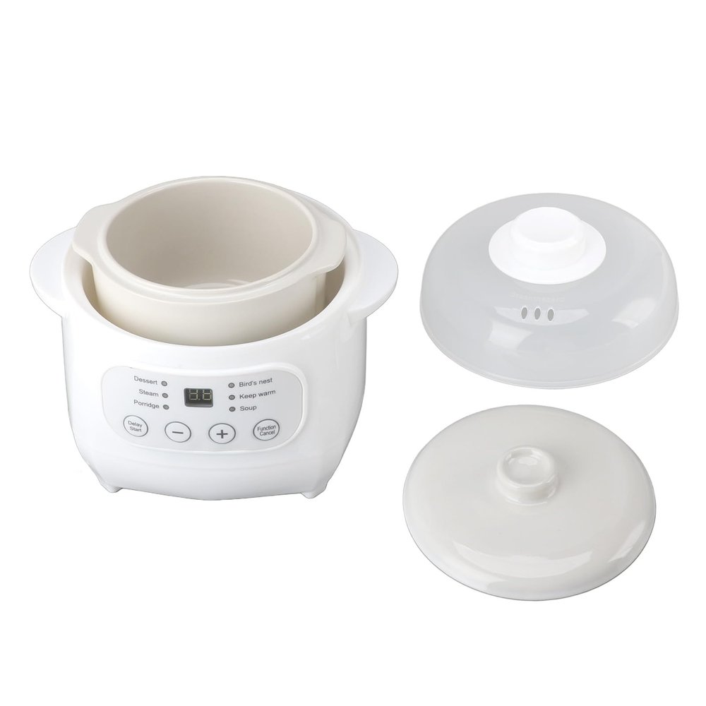 1L Mini Ceramic Stew Cooker, 200W Electric Slow Cooker for Making Porridge and Soup, ABS and Ceramic Material, US Plug 110V