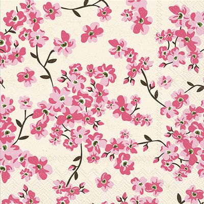 IHR Ideal Home Range Party Napkins Disposable 3-Ply Paper Lunch Napkin Pack, 6.5" x 6.5", Cherry Blossoms Pattern, 20-Count