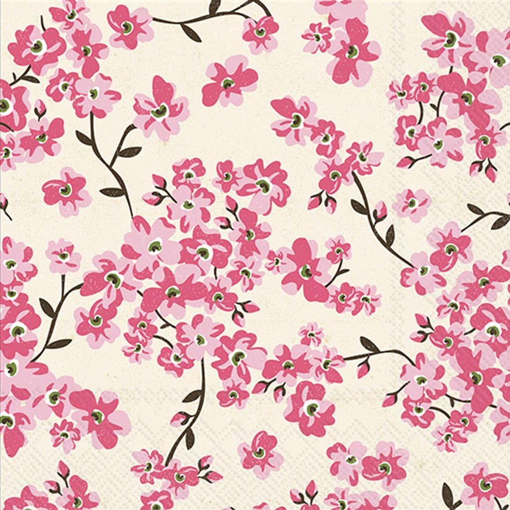IHR Ideal Home Range Party Napkins Disposable 3-Ply Paper Lunch Napkin Pack, 6.5" x 6.5", Cherry Blossoms Pattern, 20-Count