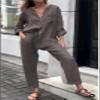 Udeniy Womens 3 Piece Outfit Set Womens Loungewear Fall Long Sleeve Sweatshirt Cardigant Top And Wide Leg Pants Suit view 2