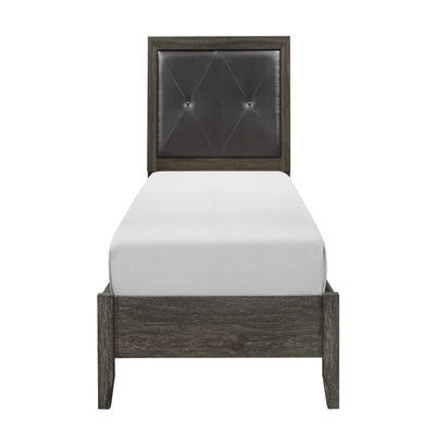 Contemporary Bedroom Furniture 1pc Drak Gray Finish Twin Size Bed Faux Leather Upholstered Headboard Button-Tufted