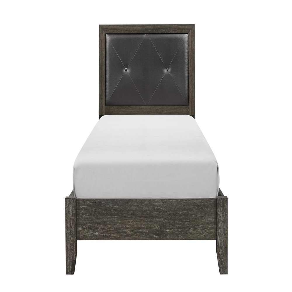 Contemporary Bedroom Furniture 1pc Drak Gray Finish Twin Size Bed Faux Leather Upholstered Headboard Button-Tufted