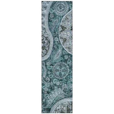 Addison Rugs Chantille ACN1078 Teal 2'3" x 7'6" Indoor Outdoor Runner Rug, Machine Washable, Stain Resistant, Easy Clean, Non Shedding, Hallway, Laundry, Patio, Kitchen Rug
